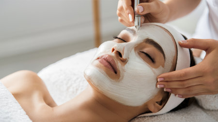 A woman getting a facial mask at the spa, AIの素材