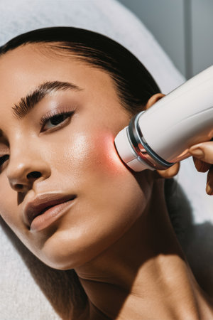 A woman getting a facial with an electric device on her face, AIの素材