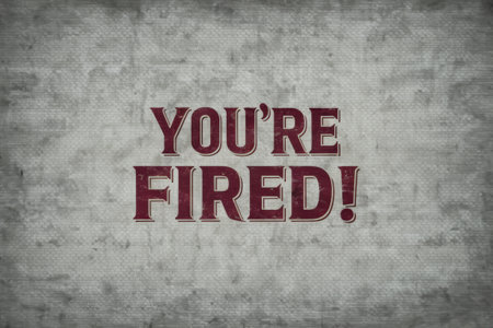 A red and black text that says youre fired, AIの素材