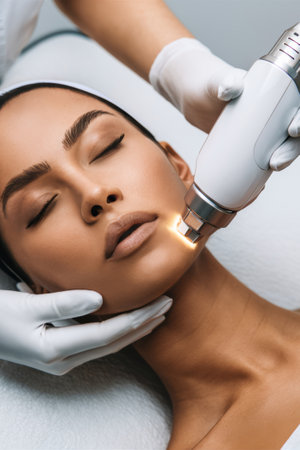 A woman getting a facial with an laser electric device on her face, AIの素材