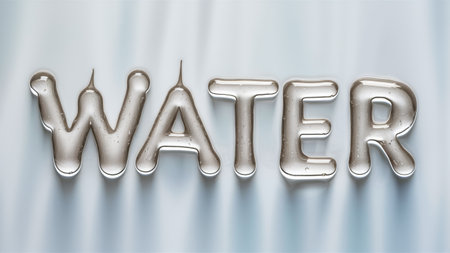 A close up of the word water in a metallic font, AIの素材