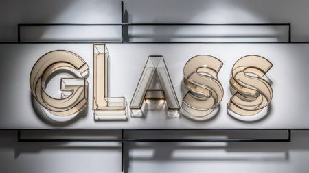 A close up of a glass sign with the word "glass" written on it, AIの素材