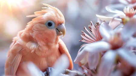 A close up of a bird sitting on top of some flowers, AIの素材