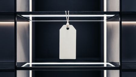 A white tag hanging from a glass shelf in the store, AIの素材