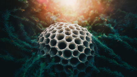 A close up of a large object in the middle of some plants, AIの素材