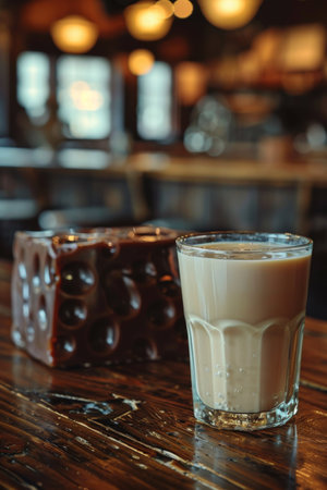 A glass of a drink sitting on top of a table, AIの素材
