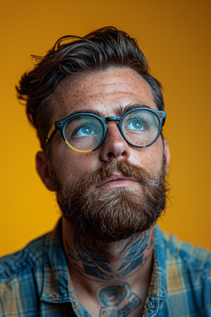 A man with glasses and a tattoo on his arm, AIの素材