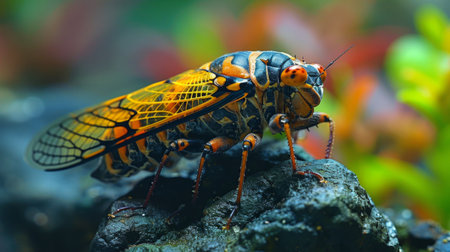 A close up of a large bug sitting on top of some rocks, AIの素材