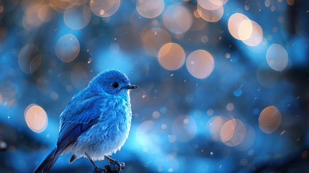 A small blue bird sitting on a branch with bokeh in the background, AIの素材