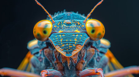 A close up of a bug with big eyes and yellow spots, AIの素材