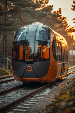 A train that is on the tracks in a forest, AIの素材