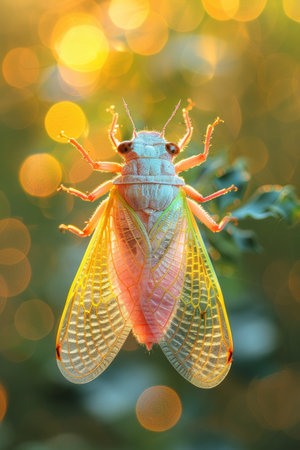 A close up of a bug with bright colors on it, AIの素材