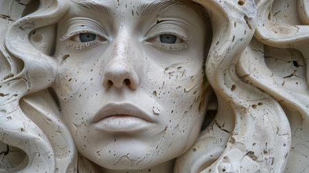 A close up of a sculpture with long hair and eyes, AIの素材