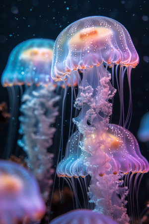 A group of jellyfish are swimming in the water, AIの素材