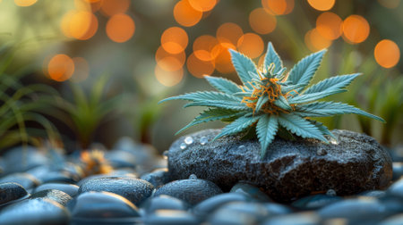 A small plant sitting on top of a rock in the middle of some rocks, AIの素材
