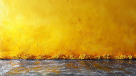 A yellow wall with a large hole in it and some flowers, AIの素材