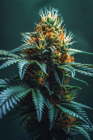 A close up of a marijuana plant with orange flowers, AIの素材