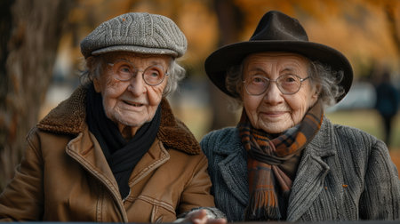 Two elderly people are posing for a picture together, AIの素材