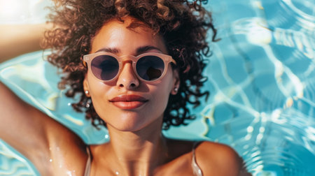 A woman with sunglasses in a pool, AIの素材