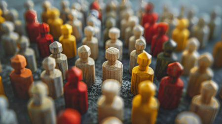 A group of wooden people standing in a circle with one person missing, AIの素材