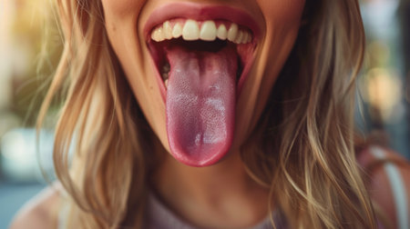 A woman with long tongue sticking out of her mouth, AIの素材