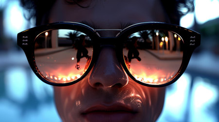 A man with sunglasses on and a reflection of himself in the glasses, AIの素材