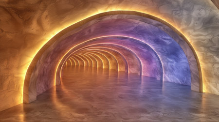 A tunnel with lights in it that is made of stone, AIの素材