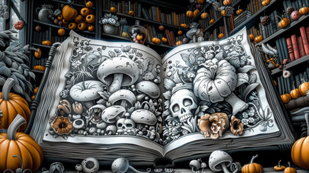 A book with a skull and other drawings on it, AIの素材