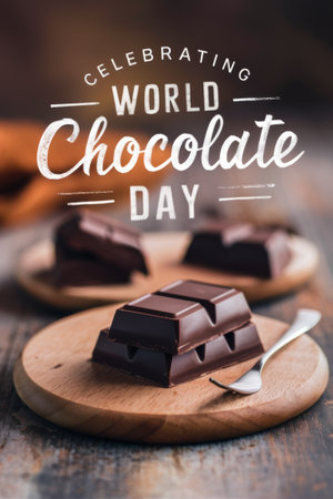 Two wooden plates with chocolate on them and the words world celebrating chocola day, AIの素材