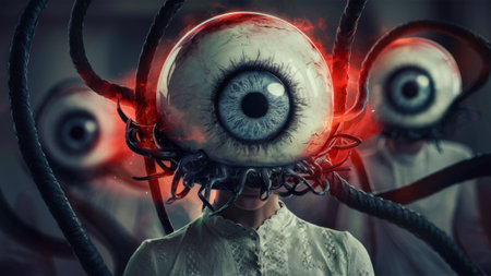 Monsters with eyes instead of heads and tentacles coming out, AIの素材