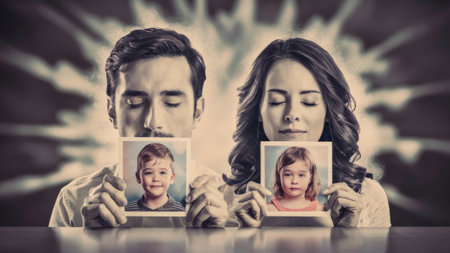 A man and woman holding up pictures of a child with the same face, AIの素材
