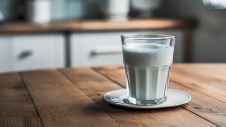 A glass of a milk in the cup on top of the table, AIの素材