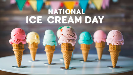 A group of ice cream cones with different colors on them, AIの素材