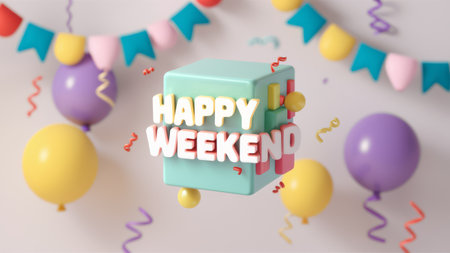 A happy weekend with balloons and confetti, AIの素材