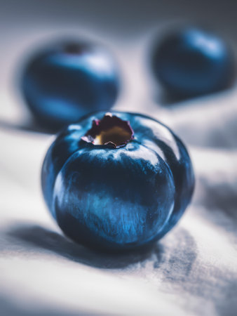 Three blue fruits are sitting on a white cloth, AIの素材