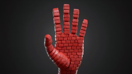 A hand made out of red bricks with a finger sticking up, AIの素材