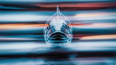 A fish is shown in a blurry photo with the water behind it, AIの素材