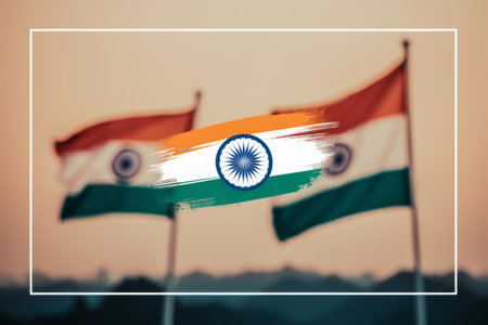 Two indian flags with a blurred background in front of the sky, AIの素材