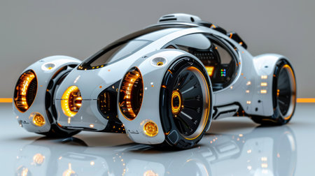 A futuristic looking car with glowing lights on the side, AIの素材