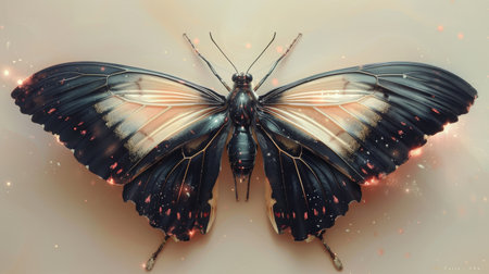 A butterfly with black and white wings is sitting on a surface, AIの素材