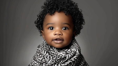 A baby with a scarf on his head and looking at the camera, AIの素材