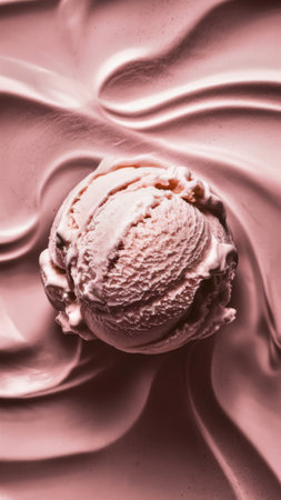 A close up of a scooped ice cream on top of some pink stuff, AIの素材