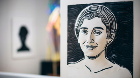 A picture of a black and white portrait on wood, AIの素材