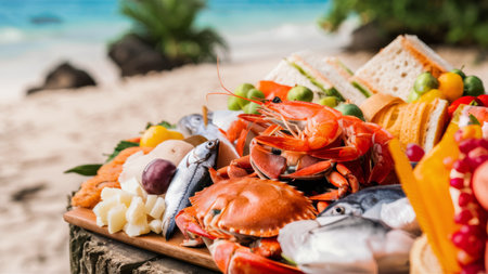 A close up of a table with seafood on it, AIの素材
