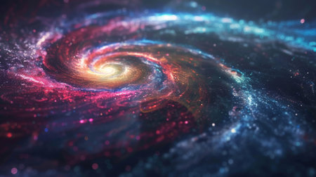 A spiral galaxy with a bright blue and red color, AIの素材