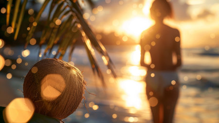 A woman in a bathing suit standing on the beach, AIの素材