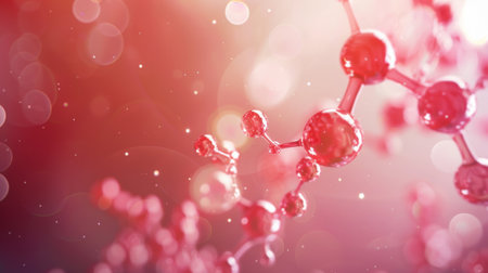 A close up of a red and pink molecule with bubbles, AIの素材
