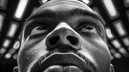 A close up of a mans face with his eyes open, AIの素材