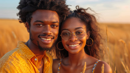 A couple of a man and woman are smiling for the camera, AIの素材