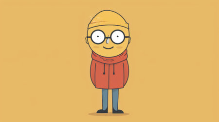 A cartoon character wearing glasses and a red jacket, AIの素材